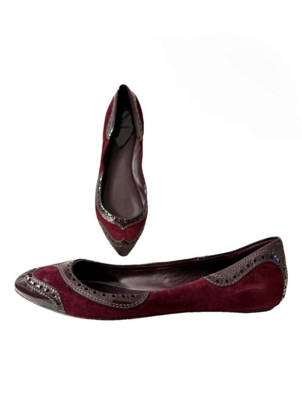 B Brian Atwood bfaimery Suede & Patent Leather Wingtip/Oxford Ballet Pointed Toe
